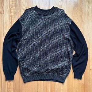Vintage Pronto Uomo Mens Mock Neck Sweater Cosby XL Black Tan Geometric Pattern